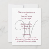 バーガンディ グレー モノグラム エレガント ウェディング レセプション 招待状 (裏面)