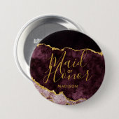 バーガンディ&ゴールドフォイルアガテマーブルメイド・オブ・オーナー(花嫁付き添い人) 缶バッジ (正面&裏面)