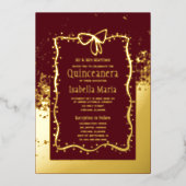 バーガンディ&ゴールドフォイルキンセアニラ招待状ボウ 箔シーズンカード (正面)