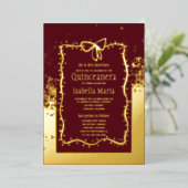 バーガンディ&ゴールドフォイルキンセアニラ招待状ボウ 箔シーズンカード (立ち正面)