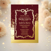 バーガンディ&ゴールドフォイルキンセアニラ招待状ボウ 箔シーズンカード