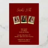 バーガンディ&ゴールドフォイル写真30th Birthday 箔招待状 (正面)