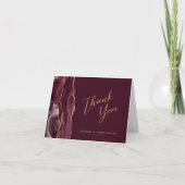 バーガンディ ゴールド アゲート スクリプト ウェディング サンクス カード (正面)