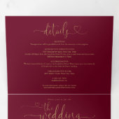 バーガンディ&ゴールド ハートスクリプト ウェディング 三つ折り招待状 (内部最初)