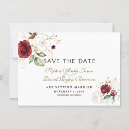 バーガンディ ゴールド フラワーの結婚式 Save The Date セーブザデート