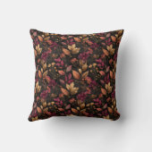 バーガンディ ゴールド ブラック 水彩 ボタニカル フラワーズ クッション (裏面)
