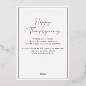 バーガンディ・サンクスギビングの家族写真 箔シーズンカード (裏面)