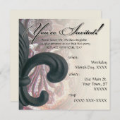 バーガンディ/サンド "アイアン フルール ド リス" スクエア 招待状 (正面/裏面)