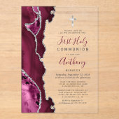 バーガンディ・シルバーが最初の聖餐式を開く アクリル招待状 (正面)