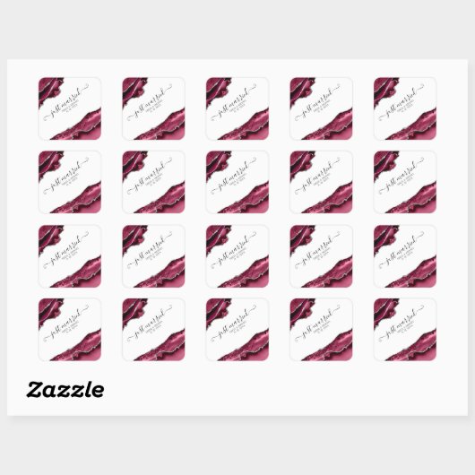 バーガンディ&シルバーアゲート縁どたった今結婚しました スクエアシール (シート)