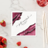 バーガンディ&シルバーアゲート縁どたった今結婚しました スタンダードカクテルナプキン (インサイチュ)