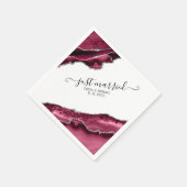 バーガンディ&シルバーアゲート縁どたった今結婚しました スタンダードカクテルナプキン (角)