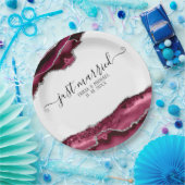 バーガンディ&シルバーアゲート縁どたった今結婚しました ペーパープレート (パーティー)