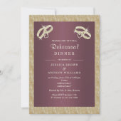 バーガンディ、スパークリー金ゴールドリングや輪リハーサルディナー 招待状 (正面)