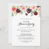 バーガンディ スプリング フローラル 50周年 結婚記念日 招待状 (正面)