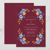バーガンディ スプレンディッド ローズ ウェディング 招待状 (正面/裏面)