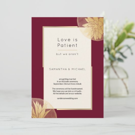 バーガンディ·スモール·結婚サイズの愛は忍耐強い セーブザデート (スタンド正面)