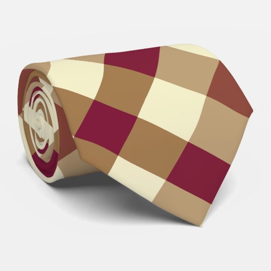 バーガンディ、タン、クリームの対角のギンガムパターン ネクタイ (ロール)