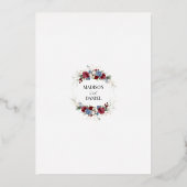 バーガンディ ダスティーブルー フラワー ジオメトリック 箔招待状 (裏面)