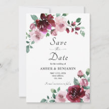 バーガンディ＆ダスティーローズの花の結婚式 Save The Date