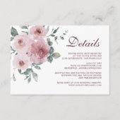 バーガンディ ダスティ ピンク フローラル ウェディング ディテール エンクロージャーカード (正面)