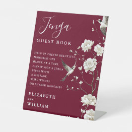 バーガンディ チャイニーズスタイル 花柄 ガーデン ジェンガ ゲストブック ウェディング 台座サイン