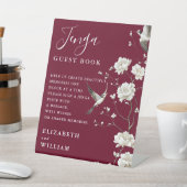 バーガンディ チャイニーズスタイル 花柄 ガーデン ジェンガ ゲストブック ウェディング 台座サイン (インサイチュ)