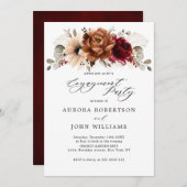 バーガンディ テラコッタ フラワエンゲージメントパーティー 招待状 (正面/裏面)