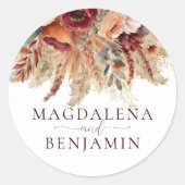 バーガンディ テラコッタ ラスト 秋の花 パンパスグラス ラウンドシール (正面)