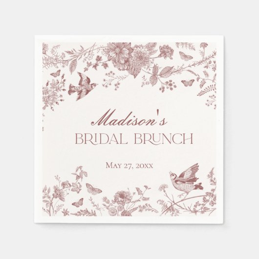 バーガンディ トワール ドゥ ジュイ ヴィンテージ フラワーブライダル ブランシュ スタンダードカクテルナプキン (正面)