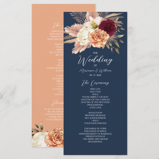 バーガンディ+ネイビーブルーの結婚式 プログラム (正面/裏面)