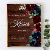 バーガンディ & ネイビーブルー ウッド ハウ メニー キッセス サイン