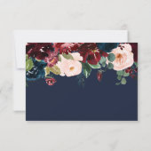 バーガンディ ネイビーブルー ピンク ブラッシュ フラワーズ RSVP カード (裏面)