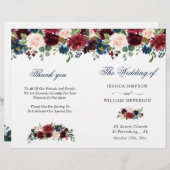 バーガンディ ネイビーブルー ブラッシュ ウェディング セレモニー プログラム (正面/裏面)