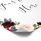 バーガンディ ネイビーブルー ブラッシュ ウォーターカラー フローラル ポスター (角)