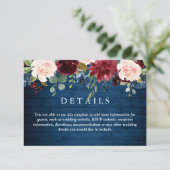 バーガンディ ネイビーブルー ブラッシュ フローラル ウェディング デイテール エンクロージャーカード (スタンド正面)