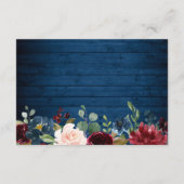 バーガンディ ネイビーブルー ブラッシュ フローラル ウェディング デイテール エンクロージャーカード (裏面)