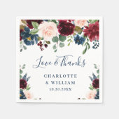 バーガンディ ネイビーブルー ブラッシュ フローラル ラスティック パーティ スタンダードカクテルナプキン (正面)