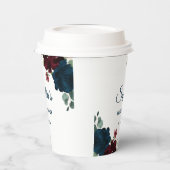 バーガンディ & ネイビーブルー 花のルーストスタイル ブライダルシャワー 紙コップ (左)