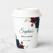 バーガンディ & ネイビーブルー 花のルーストスタイル ブライダルシャワー 紙コップ (裏面)