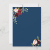 バーガンディ ネイビーブルー 花柄 ゴールド リハーサルディナー 招待状 (裏面)