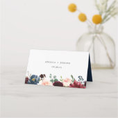 バーガンディ ネイビーブルー 花柄 モダン 幾何学 結婚式 プレイスカード (裏面)