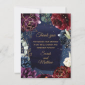 バーガンディ ネイビー ウェディング サンキューカード (正面)