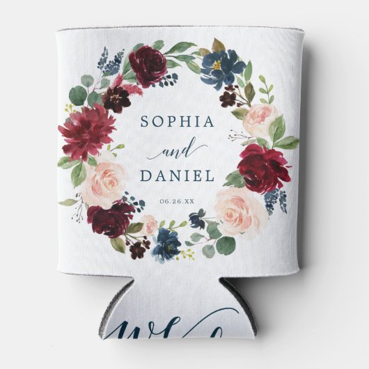 バーガンディ ネイビー ウェディング フェイバー 缶クーラー (正面)