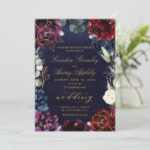 バーガンディ ネイビー ゴールド ガーデン ウェディング 招待状 (スタンド正面)