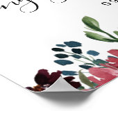 バーガンディ・ネイビー・フラワーのウェルカムエンゲージメントパーティーサイン ポスター (角)