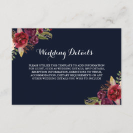 バーガンディ ネイビー フラワー ウェディング レセプションの詳細 エンクロージャーカード