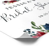 バーガンディ ネイビー フラワー ウェルカム ブライダル シャワー サイン (角)