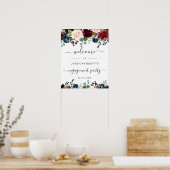 バーガンディ ネイビー フラワー ウェルカム 婚約パーティー サイン (キッチン)