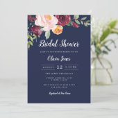 バーガンディ ネイビー フラワー ブライダル シャワー 招待状 (スタンド正面)